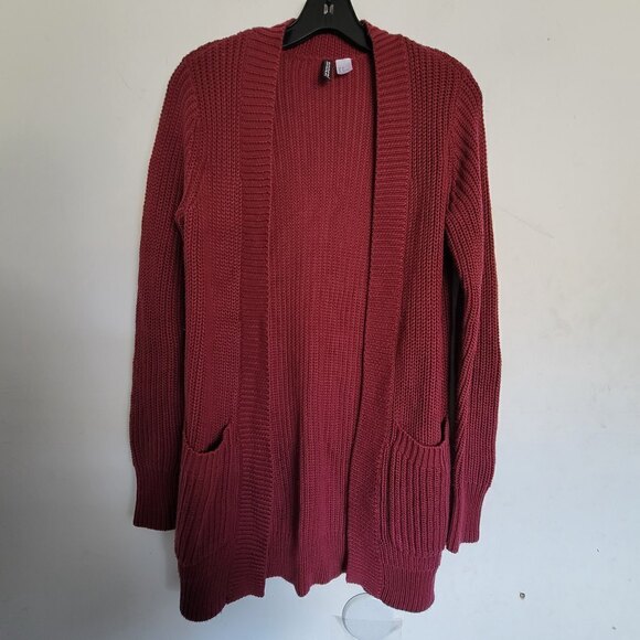 H&M Burgundy Red Maroon Oversize Chunky Knit Long Sleeve Open Cardigan Sweater 2 - Picture 10 of 10